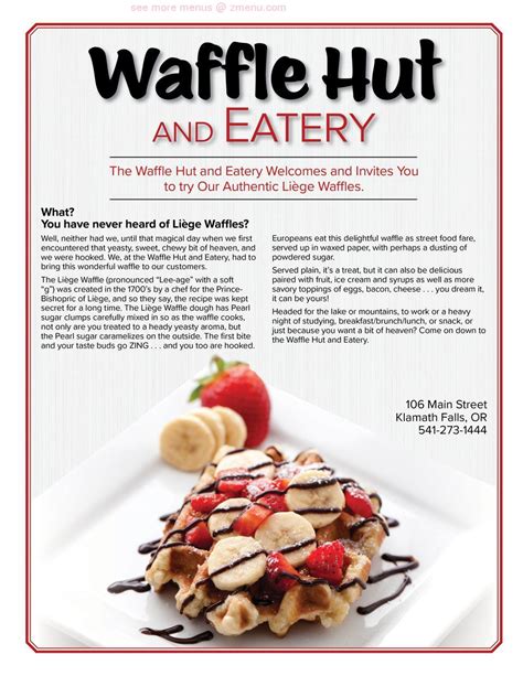 Menu at Waffle Hut & Eatery restaurant, Klamath Falls