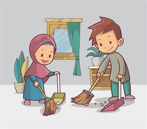 Premium Vector | Cartoon illustration of children cleaning the house