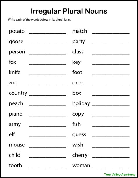 Singular And Plural Nouns Worksheet – E Street Light