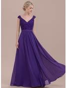 A-Line/Princess V-neck Floor-Length Chiffon Bridesmaid Dress With Ruffle (007090205 ...