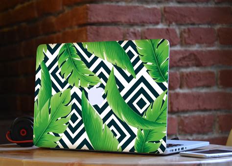 Green Leaves Laptop Sticker / MacBook Sticker with Black Lines | Etsy