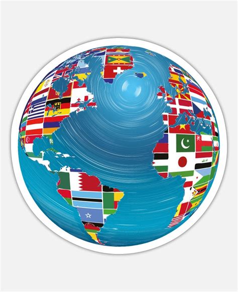 'Carte du monde globe terrestre globe pays drapeaux continents' Autocollant | Spreadshirt