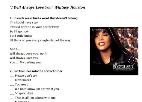 Song Worksheet: I Will Always Love You by Whitney Houston