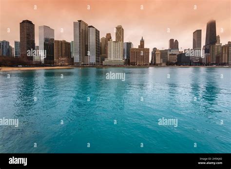 View of the Chicago skyline on Lake Michigan; Chicago, Illinois, United States of America Stock ...