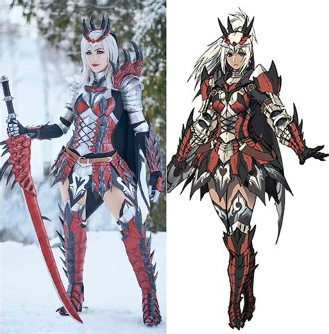 two pictures of women dressed in costumes and holding swords, one is ...