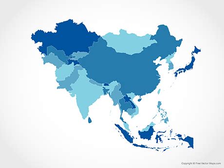 Printable Vector Map of Asia with Countries - Blue | Free Vector Maps