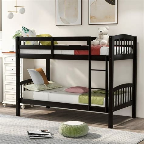 UHOMEPRO Kids Bunk Beds for Boys Girls, Twin Over Twin Bunk Bed Frame, Solid Pine Wood Bunk Bed ...