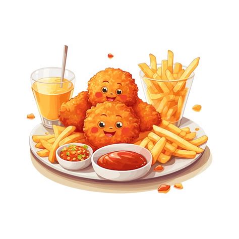 Premium Vector | Chicken nugget meal with french fries illustration