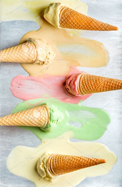 Colorful ice cream cones ~ Food & Drink Photos ~ Creative Market