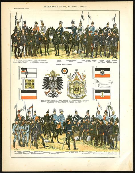 2 Antique Prints-GERMAN EMPIRE-WEAPON-FLAGS-ARMY-ART-GERMANY-Larousse ...