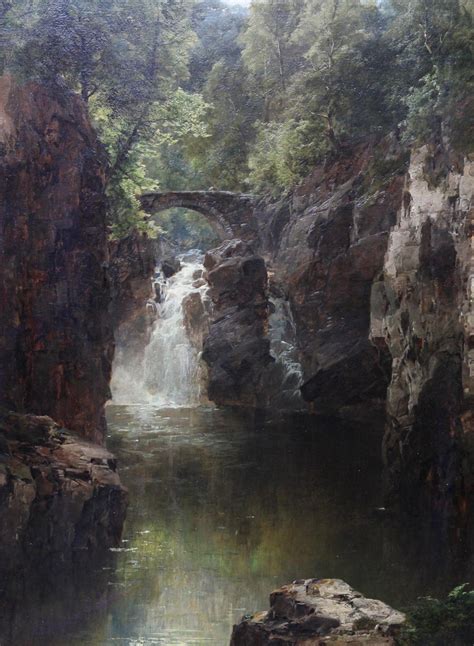 John Brandon Smith - Devil's Bridge Wales - British Victorian oil painting Welsh waterfall ...