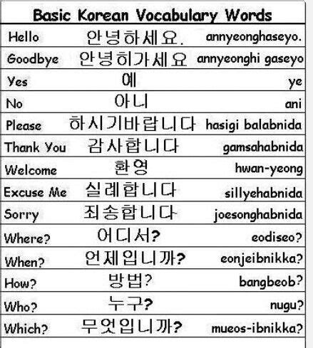 Korean basic vocab | Korean words, Korean words learning, Korean language