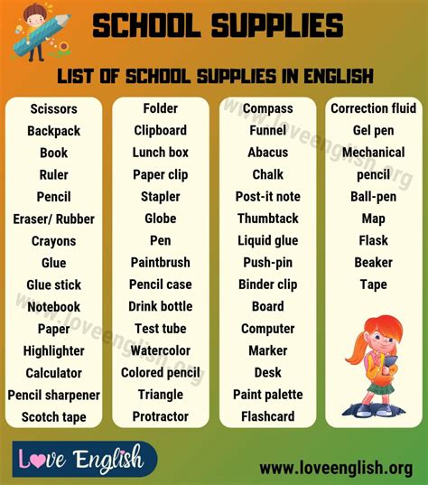 School Supplies: 50 Essential School Things for Students - Love English ...