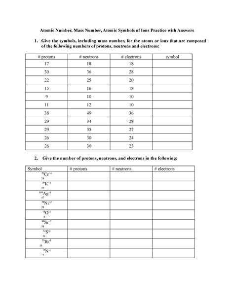 Atomic Number, Mass Number, Atomic Symbols of Ions Practice - Give the ...