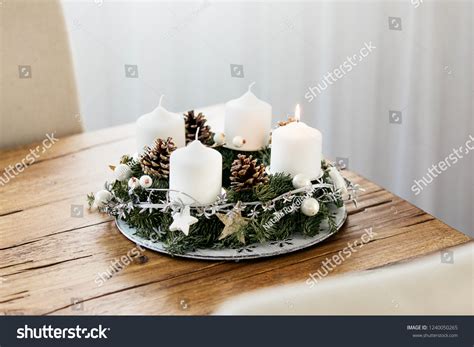 Lighting First Candle On Advent Wreath Stock Photo 1240050265 | Shutterstock