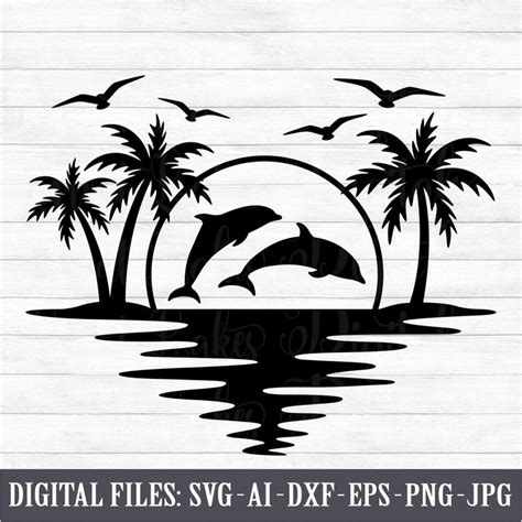 Dolphin Palm Tree Sunset Instant Digital Download Svg, Png, Dxf, and Eps Files Included Vacation ...