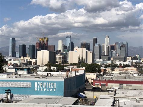 Downtown LA Skyline Rooftop White Setting | Rent this location on Giggster