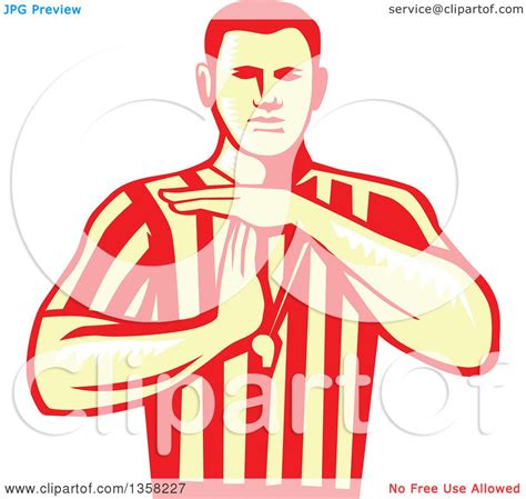 Clipart of a Yellow and Red Woodcut Retro Male Basketball Referee ...