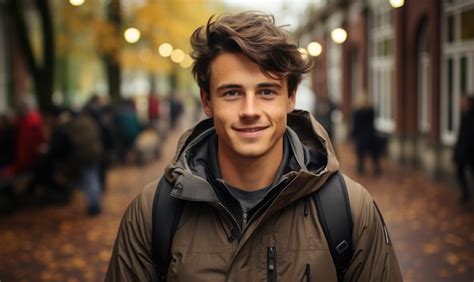 Premium Photo | Caucasian happy male in university campus Portrait of teenage male student ...