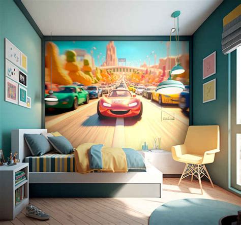 Cartoon car race Car wall mural - TenStickers