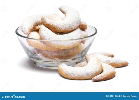 Traditional German or Austrian Vanillekipferl Vanilla Kipferl Cookies in Glass Bowl Stock Image ...