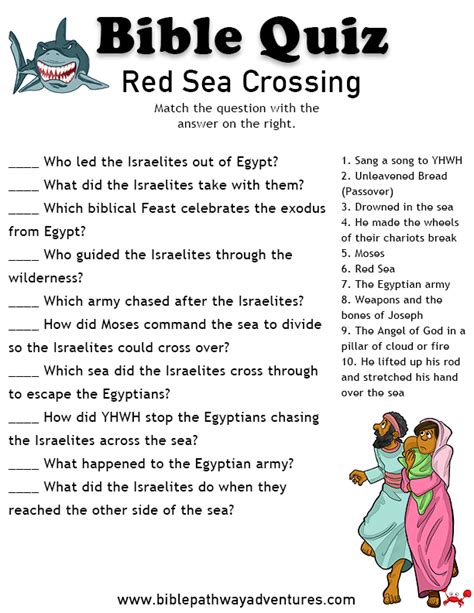 Fun Torah Quiz for elementary students - the Exodus and the Red Sea Crossing. | Bible quiz ...