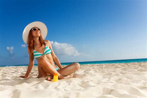 Girl Sunbathing on White Sand Beach Stock Photo - Image of summer, sitting: 41219284