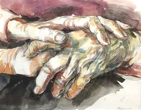 Hands watercolor painting, my parents hands, elderly love painting