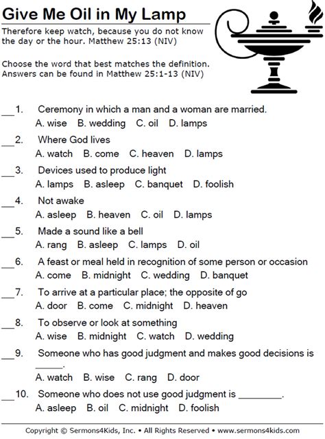 Parable of the Ten Bridesmaids Multiple Choice | Sermon...