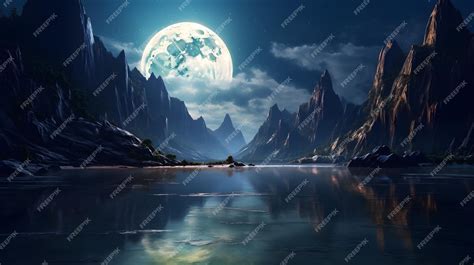 Premium AI Image | Night Moonlight Landscape