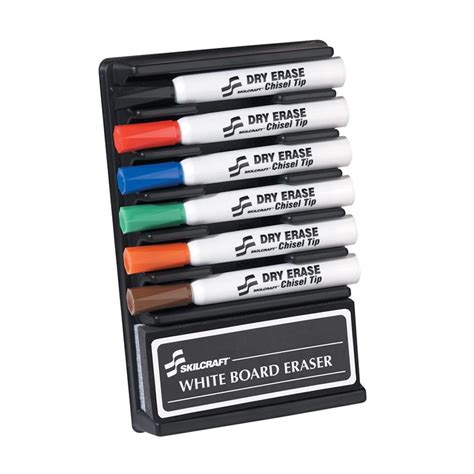 Skilcraft Dry Erase Marker Kit, Eraser, Tray, Chisel Tip, 6/ST, AST ...