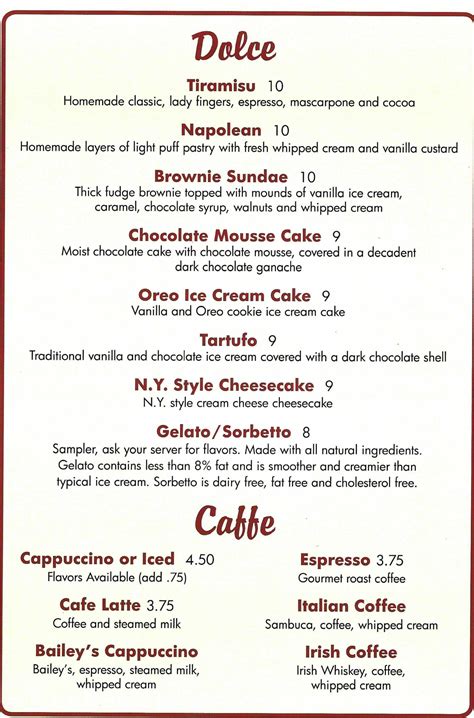 Dessert Menu – Cafe Baci