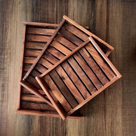 Wooden Tray Set Rectangular Handmade for Serving Food and | Etsy