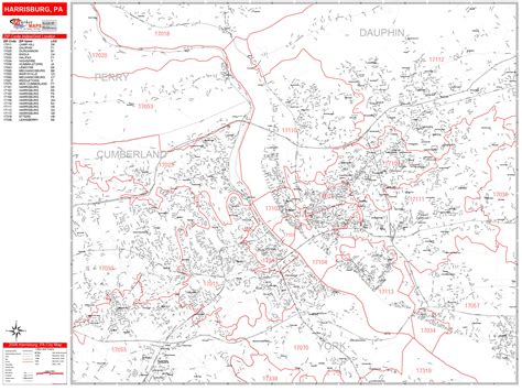 Harrisburg Pennsylvania Zip Code Wall Map (Red Line Style) by ...