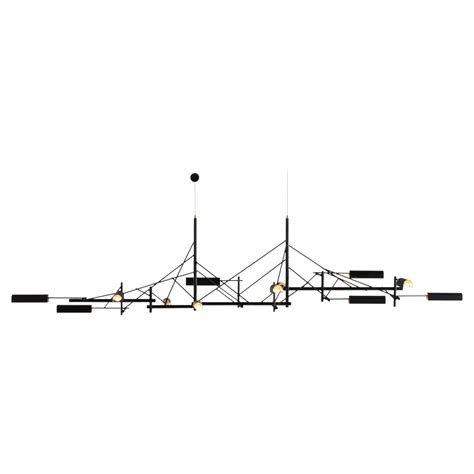 Moooi Tinkering 140 LED Suspension Lamp in Black Metal Frame with Brass Shades For Sale at 1stDibs