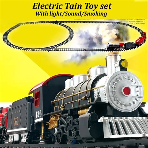 Classical Electric train track set kids toys with sound light and realistic smoke steam ...