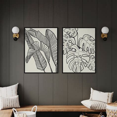 Black Leaves Art Set of 2 Prints Botanical Tropical Gallery - Etsy