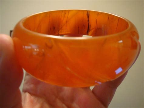 Vintage Semi-Translucent Orange/Black Bakelite Bracel… - Gem