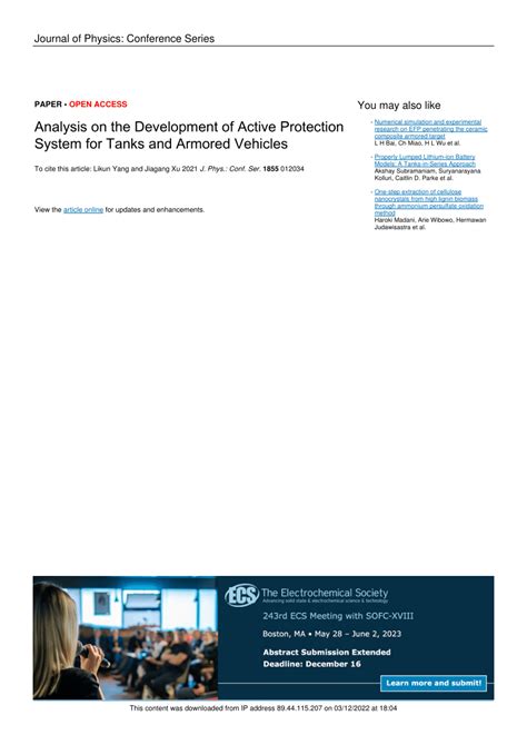 (PDF) Analysis on the Development of Active Protection System for Tanks ...