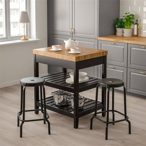 VADHOLMA Kitchen island, black, oak, Width: 31 1/8" - IKEA