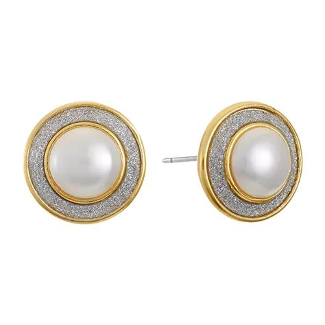 Monet Jewelry Simulated Pearl 18mm Stud Earrings, Color: Goldtone ...