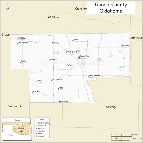 Map of Garvin County, Oklahoma - Where is Located, Cities, Population, Highways & Facts