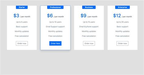 Bootstrap 4 pricing table template with 4 plans | Table template, Pricing table, Templates