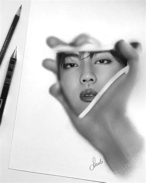 Dibujo a lápiz BTS Jin : IMPRIMIR del fanart original - Etsy México