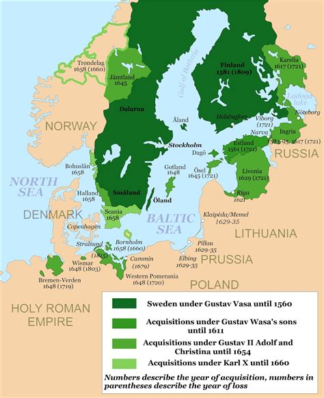 Map of the Swedish Empire and its various conquests - Vivid Maps