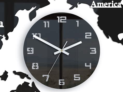 LARGE wall clock,Black silent world clock, world Map, 110cm x 55cm, Office, travel agency, airport