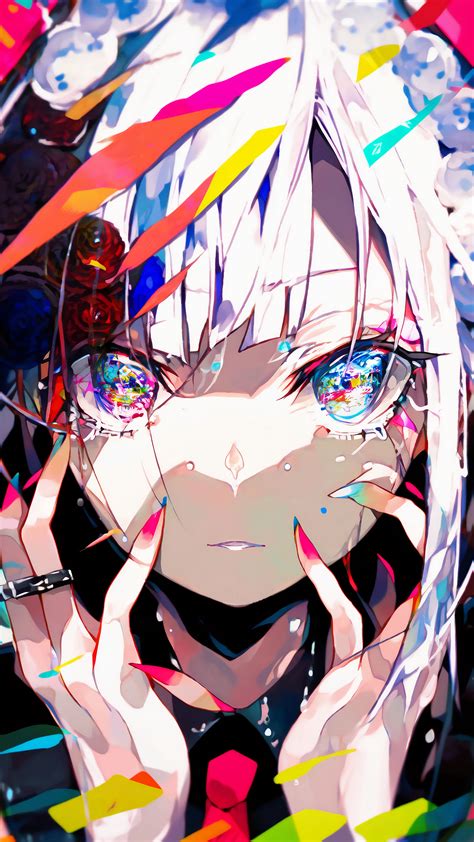 Download wallpaper 2160x3840 girl, hands, eyes, bright, art, anime ...