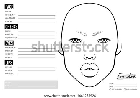 Face chart Blank. Makeup Artist Vector template. Female asian face. Outline woman portrait for ...