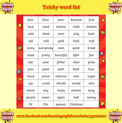 Tricky words list 2 | Learning English vocabulary and grammar - Basic English | Pinterest