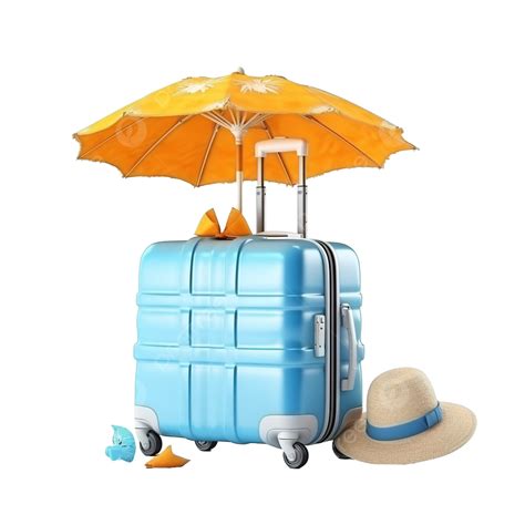 3d Summer Sea Beach With Suitcase Umbrella Sandals Isolated Summer ...